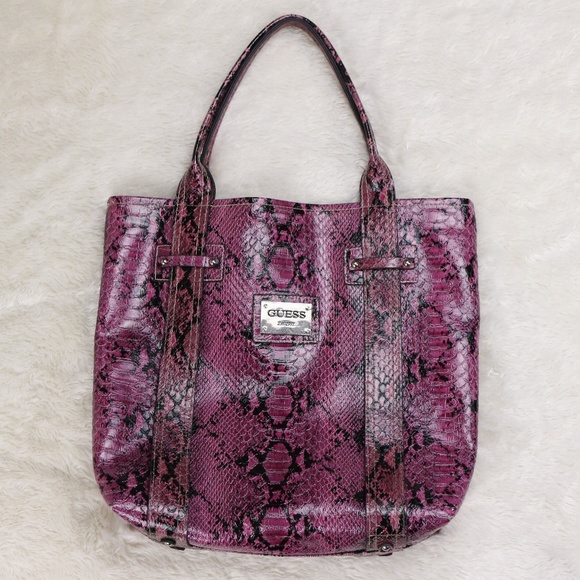 Guess Handbags - GUESS Purple Snakeskin Shoulder Tote Bag
